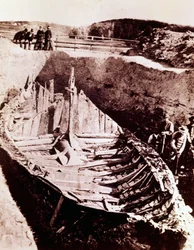 Ausgrabungen des Wikingerschiffs "Gokstad", entdeckt im 9. Jahrhundert Norwegen, 1880